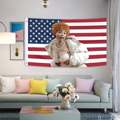 Ice Rapper Spice Flag 3x5 Ft American Singer Flags Pink Rapper Flag Tapestry with 2 Brass Grommets for Indoor Outdoor Bderoom Party College Dorm Bedroom Wall Decor in Saudi Arabia