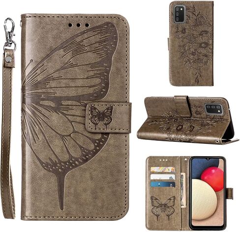 A02s Case,Wallet for Samsung A02s Case,[Kickstand][Wrist Strap][Card Holder Slots] Butterfly Floral Embossed PU Leather Flip Protective Cover for Galaxy A02s Case (Black) in Saudi Arabia