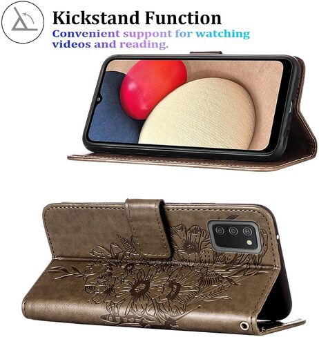 A02s Case,Wallet for Samsung A02s Case,[Kickstand][Wrist Strap][Card Holder Slots] Butterfly Floral Embossed PU Leather Flip Protective Cover for Galaxy A02s Case (Black) in Saudi Arabia
