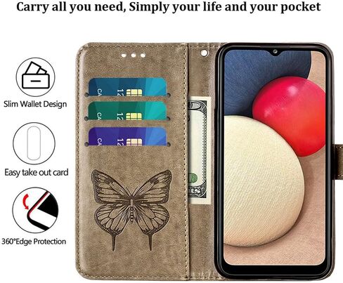 A02s Case,Wallet for Samsung A02s Case,[Kickstand][Wrist Strap][Card Holder Slots] Butterfly Floral Embossed PU Leather Flip Protective Cover for Galaxy A02s Case (Black) in Saudi Arabia