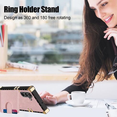 for Samsung Galaxy S23 FE 5G Case, Wallet Case with Card Holder, PU Leather Card Slot Holder Kickstand Case, with Square Rivet Shockproof Protective Phone Case (S23 FE, PU Black) in Saudi Arabia