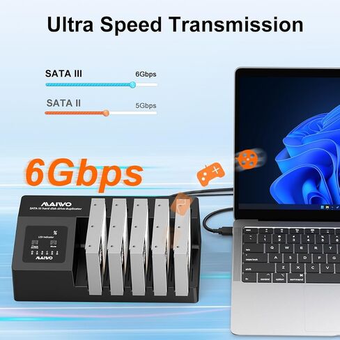 قاعدة محرك الأقراص الصلبة SATA III بسرعة 6 جيجابت في الثانية مع مروحة تبريد، محطة إرساء MAIWO 5 Bay HDD لـ 2.5 بوصة 3.5 بوصة SATA SSD/HDD، ناسخ محرك الأقراص الصلبة، يدعم توسيع 110 تيرابايت، نوم تلقائي in Kuwait