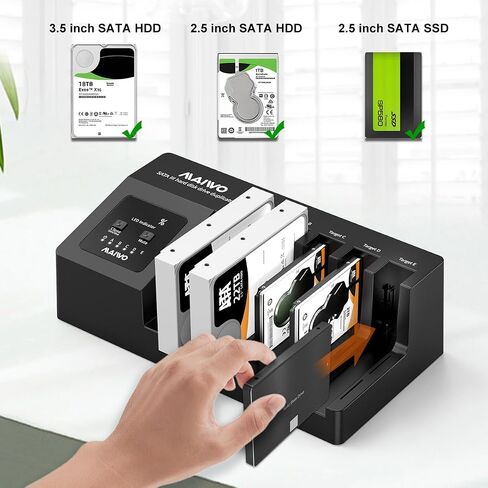 قاعدة محرك الأقراص الصلبة SATA III بسرعة 6 جيجابت في الثانية مع مروحة تبريد، محطة إرساء MAIWO 5 Bay HDD لـ 2.5 بوصة 3.5 بوصة SATA SSD/HDD، ناسخ محرك الأقراص الصلبة، يدعم توسيع 110 تيرابايت، نوم تلقائي in Kuwait