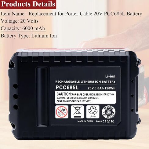 Lasica متوافق مع كابل بورتر 20 فولت 6.0 أمبير استبدال بطارية ليثيوم لبطارية كابل بورتر PCC685L PCC680L PCC681L PCC682L PCC685LP 20 فولت ماكس أدوات الحفر/التأثير، حزم بطاريات، 2 حزمة in Kuwait