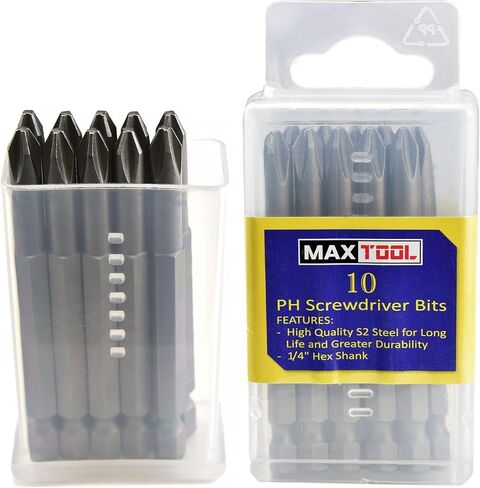 MaxTool 10PCs PH2x3" Identical Screwdriver Bit Set; Phillips Head #2; 3" OAL; 1/4" Hex; S2 Premium Alloy Tool Steel; PH2x3P10-S2 in Saudi Arabia