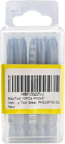 MaxTool 10PCs PH2x3" Identical Screwdriver Bit Set; Phillips Head #2; 3" OAL; 1/4" Hex; S2 Premium Alloy Tool Steel; PH2x3P10-S2 in Saudi Arabia
