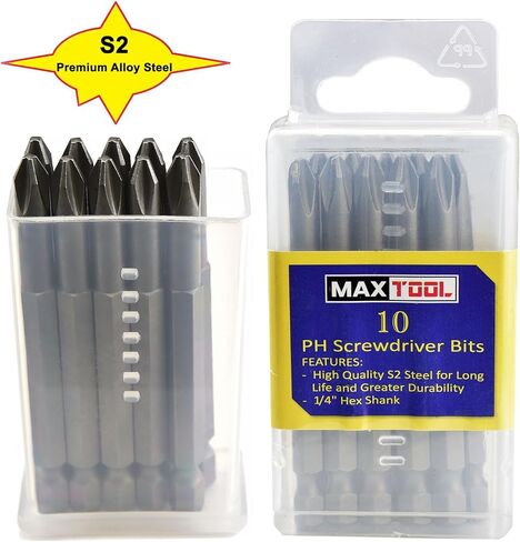 MaxTool 10PCs PH2x3" Identical Screwdriver Bit Set; Phillips Head #2; 3" OAL; 1/4" Hex; S2 Premium Alloy Tool Steel; PH2x3P10-S2 in Saudi Arabia