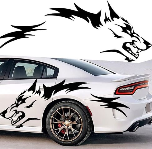 JSCARLIFE Wolf Graphics Car Body Stickers Decals 1 Set 51.1" x 19.69", Car Body Stickers Vinyl Self-Adhesive Side Strip Decal Cool Stickers for Jeep Truck SUV (Black) in Saudi Arabia