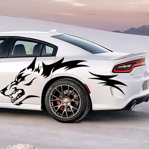 JSCARLIFE Wolf Graphics Car Body Stickers Decals 1 Set 51.1" x 19.69", Car Body Stickers Vinyl Self-Adhesive Side Strip Decal Cool Stickers for Jeep Truck SUV (Black) in Saudi Arabia