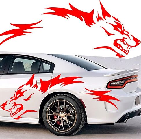 JSCARLIFE Wolf Graphics Car Body Stickers Decals 1 Set 51.1" x 19.69", Car Body Stickers Vinyl Self-Adhesive Side Strip Decal Cool Stickers for Jeep Truck SUV (Black) in Saudi Arabia