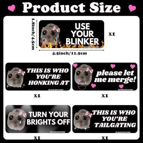 Sad Hamster Bumper Sticker Decal - 5Pcs Waterproof Funny Meme Warning Bumper Bejeweled Sticker， Self Adhesive Big Eyes Die-Cut Decals Removable Sign Stickers for Car Truck Lorry in Saudi Arabia