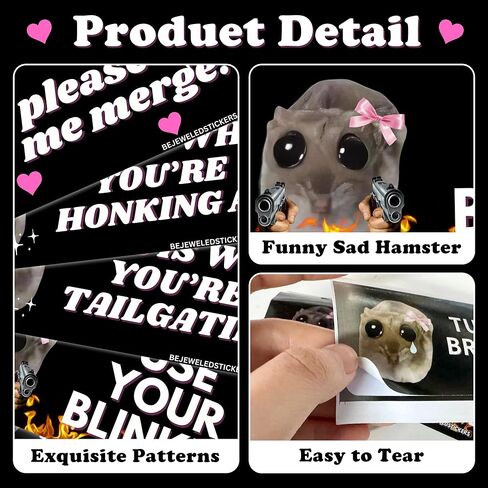 Sad Hamster Bumper Sticker Decal - 5Pcs Waterproof Funny Meme Warning Bumper Bejeweled Sticker， Self Adhesive Big Eyes Die-Cut Decals Removable Sign Stickers for Car Truck Lorry in Saudi Arabia