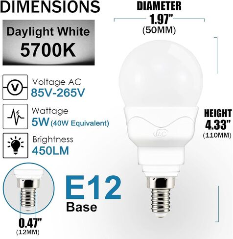 مصابيح إضاءة LED ILC E12 (ما يعادل 40 وات) 5 وات، لون RGB متغير، ضوء نهاري أبيض 5700 كلفن، لمبة إضاءة مستديرة بقاعدة صغيرة، قاعدة شمع A15، 12 لونًا ووضعين توقيت مع جهاز تحكم عن بعد (4 عبوات) in Saudi Arabia
