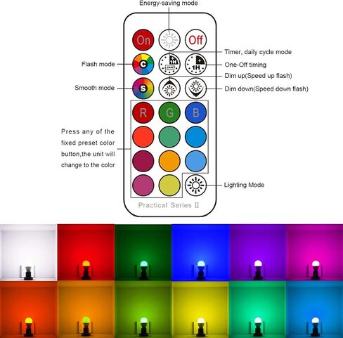 مصابيح إضاءة LED ILC E12 (ما يعادل 40 وات) 5 وات، لون RGB متغير، ضوء نهاري أبيض 5700 كلفن، لمبة إضاءة مستديرة بقاعدة صغيرة، قاعدة شمع A15، 12 لونًا ووضعين توقيت مع جهاز تحكم عن بعد (4 عبوات) in Saudi Arabia