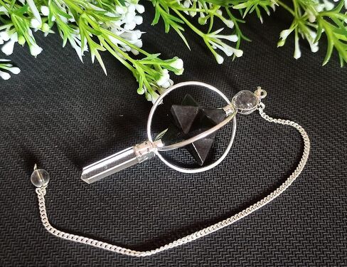 Gemstone 3 Stone Merkaba Spinning Star Faceted Pendulum Dowsing Healing Chakra Balancing Reiki AA by WholesaleGemShop (Black Tourmaline) in Kuwait