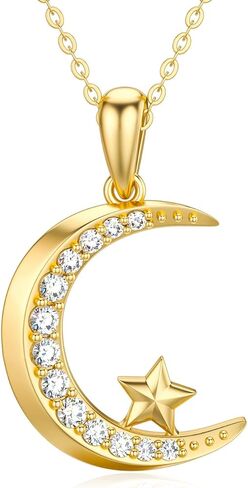 SISGEM 14k Gold Moon Pendant Necklace for Women, Real Gold Moon and Star Jewelry Anniversary Present for Wife/Girlfriend, Gifts for Her, 16-18 Inch in Saudi Arabia