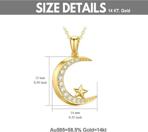 SISGEM 14k Gold Moon Pendant Necklace for Women, Real Gold Moon and Star Jewelry Anniversary Present for Wife/Girlfriend, Gifts for Her, 16-18 Inch in Saudi Arabia