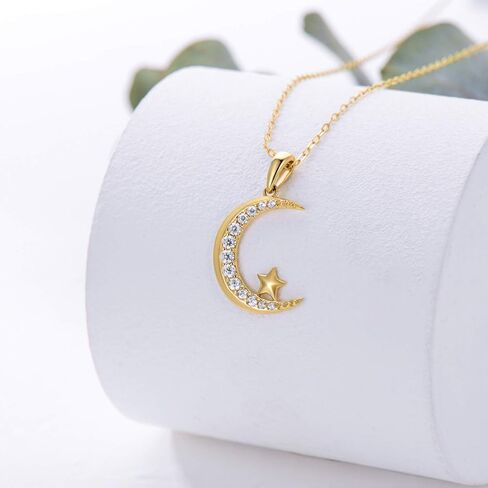 SISGEM 14k Gold Moon Pendant Necklace for Women, Real Gold Moon and Star Jewelry Anniversary Present for Wife/Girlfriend, Gifts for Her, 16-18 Inch in Saudi Arabia