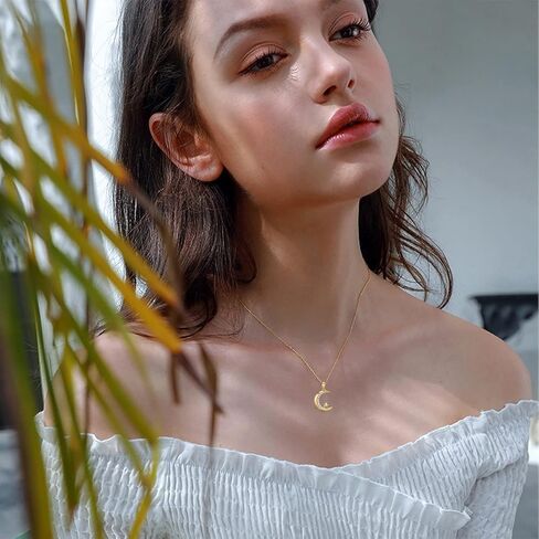 SISGEM 14k Gold Moon Pendant Necklace for Women, Real Gold Moon and Star Jewelry Anniversary Present for Wife/Girlfriend, Gifts for Her, 16-18 Inch in Saudi Arabia
