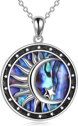 Moon Sun ​Star Necklace 925 Sterling Silver Abalone Shell Celestial Jewelry Gift for Women in Kuwait