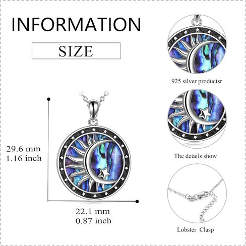 Moon Sun ​Star Necklace 925 Sterling Silver Abalone Shell Celestial Jewelry Gift for Women in Kuwait