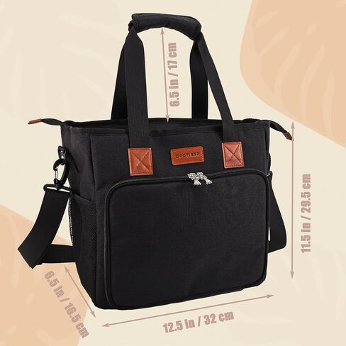 Teacher Bag with Water Bottle Pockets, Teacher Tote Bag with Shoulder Strap and Large Compartment for Laptop, Black in Kuwait