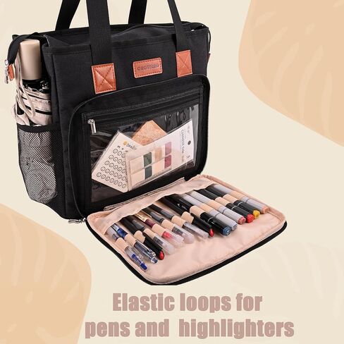 Teacher Bag with Water Bottle Pockets, Teacher Tote Bag with Shoulder Strap and Large Compartment for Laptop, Black in Kuwait