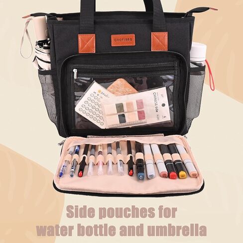 Teacher Bag with Water Bottle Pockets, Teacher Tote Bag with Shoulder Strap and Large Compartment for Laptop, Black in Kuwait