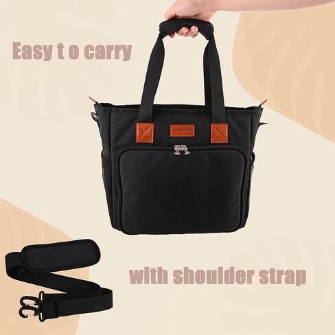 Teacher Bag with Water Bottle Pockets, Teacher Tote Bag with Shoulder Strap and Large Compartment for Laptop, Black in Kuwait