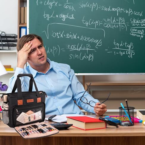 Teacher Bag with Water Bottle Pockets, Teacher Tote Bag with Shoulder Strap and Large Compartment for Laptop, Black in Kuwait