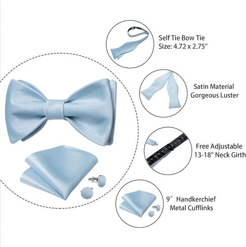 DiBanGu 3PCS Bow Ties for Men Self Tie Bow Tie and Pocket Square Set Adjustable Solid Satin Formal Tuxedo Bow Tie Wedding in Kuwait