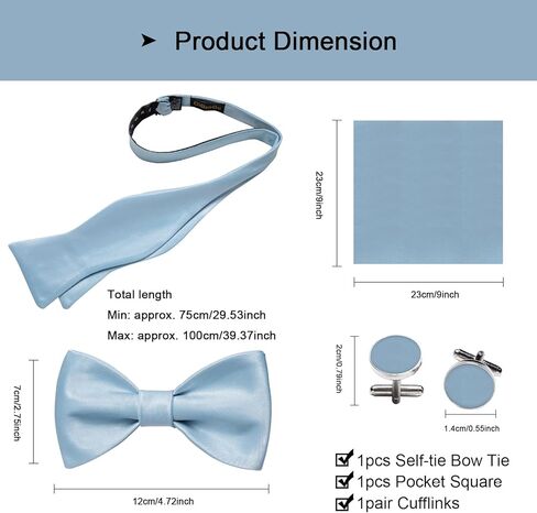 DiBanGu 3PCS Bow Ties for Men Self Tie Bow Tie and Pocket Square Set Adjustable Solid Satin Formal Tuxedo Bow Tie Wedding in Kuwait