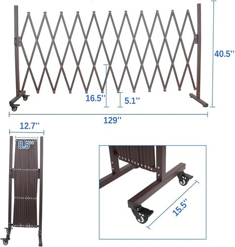 Expandable Outdoor Dog Gate with 360° Wheels, Aluminum Portable Pet Fence, Adjustable Folding Security Barricade, 129 x 15.5 x 40.5 Inches Expansion Size，Folding Security Gates with Wheels in Saudi Arabia