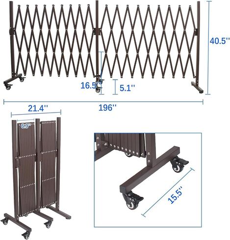 Expandable Outdoor Dog Gate with 360° Wheels, Aluminum Portable Pet Fence, Adjustable Folding Security Barricade, 129 x 15.5 x 40.5 Inches Expansion Size，Folding Security Gates with Wheels in Saudi Arabia