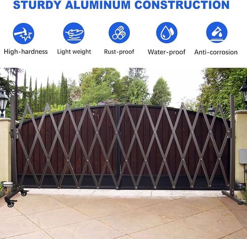 Expandable Outdoor Dog Gate with 360° Wheels, Aluminum Portable Pet Fence, Adjustable Folding Security Barricade, 129 x 15.5 x 40.5 Inches Expansion Size，Folding Security Gates with Wheels in Saudi Arabia