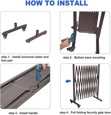 Expandable Outdoor Dog Gate with 360° Wheels, Aluminum Portable Pet Fence, Adjustable Folding Security Barricade, 129 x 15.5 x 40.5 Inches Expansion Size，Folding Security Gates with Wheels in Saudi Arabia