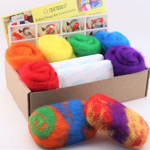 مجموعة حرفية لصنع الصابون اللباد من CRAFTSTARS، تعلم كيفية تبلل اللباد. للأطفال والكبار والمبتدئين والحرفيين الخبراء. جميع المواد متضمنة مع تعليمات مفصلة. (قوس المطر) in Saudi Arabia