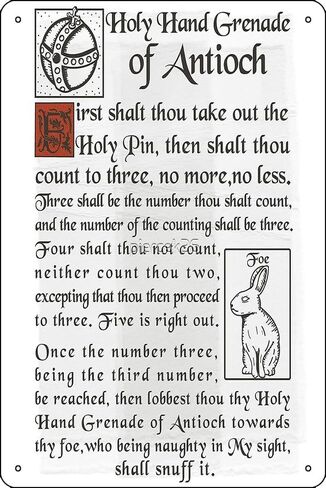 Holy Hand Grenade Script Photographic Print Metal Sign Decor - 8 x 12inch Bar Pub Garage Man Cave Wall Art in Saudi Arabia