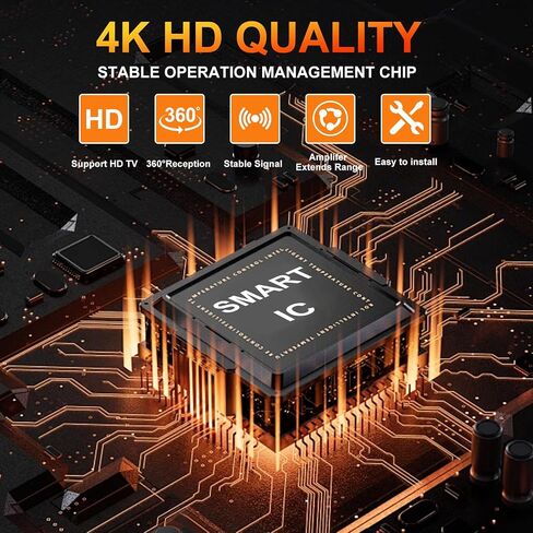 هوائي التلفزيون، هوائي رقمي مطور 2024 للتلفزيون الداخلي، هوائي HDTV لشجرة عيد الميلاد 360 درجة يدعم الاستقبال 4K 1080p للتلفزيون الذكي/القديم، معزز الإشارة المضخمة - محول تيار متردد لكابل HDTV بطول 9.8 قدم in Saudi Arabia