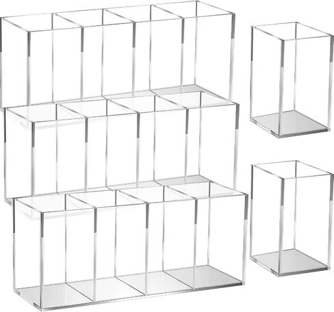 5 Pack Clear Acrylic Pencil Pen Holder Cup, 1 and 4 Compartments Clear Pen Holder, Clear Makeup Brush Holder, Acrylic Desk Organizer for Office Home Supplies Desk Accessories in Saudi Arabia