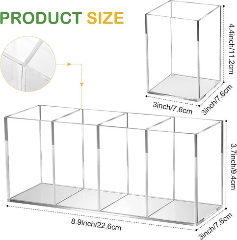 5 Pack Clear Acrylic Pencil Pen Holder Cup, 1 and 4 Compartments Clear Pen Holder, Clear Makeup Brush Holder, Acrylic Desk Organizer for Office Home Supplies Desk Accessories in Saudi Arabia