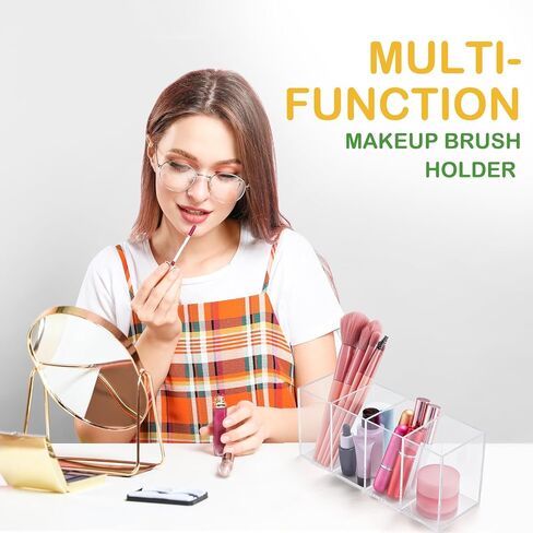 5 Pack Clear Acrylic Pencil Pen Holder Cup, 1 and 4 Compartments Clear Pen Holder, Clear Makeup Brush Holder, Acrylic Desk Organizer for Office Home Supplies Desk Accessories in Saudi Arabia
