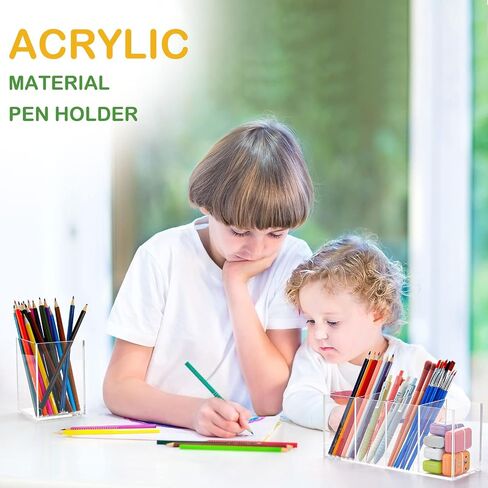 5 Pack Clear Acrylic Pencil Pen Holder Cup, 1 and 4 Compartments Clear Pen Holder, Clear Makeup Brush Holder, Acrylic Desk Organizer for Office Home Supplies Desk Accessories in Saudi Arabia