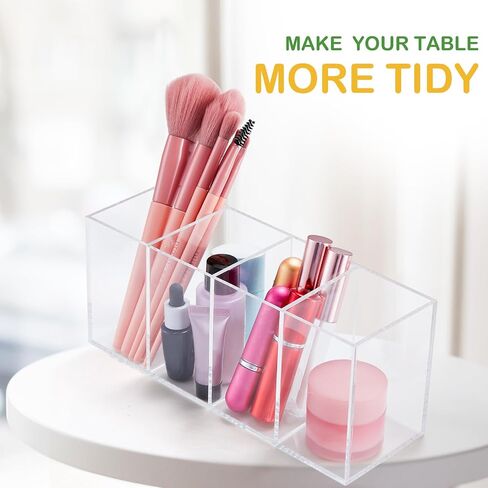 5 Pack Clear Acrylic Pencil Pen Holder Cup, 1 and 4 Compartments Clear Pen Holder, Clear Makeup Brush Holder, Acrylic Desk Organizer for Office Home Supplies Desk Accessories in Saudi Arabia