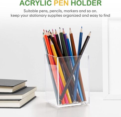 5 Pack Clear Acrylic Pencil Pen Holder Cup, 1 and 4 Compartments Clear Pen Holder, Clear Makeup Brush Holder, Acrylic Desk Organizer for Office Home Supplies Desk Accessories in Saudi Arabia