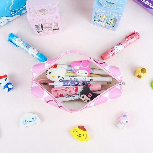 Cute Pencil Pouch for Girls, PU Leather Waterproof Kawaii Pencil Case for Kids with Zipper, Cartoon Anime Pencil Case for School, Kawaii Back to School Supplies, Gift for Over 3 Years Old (M) in Saudi Arabia