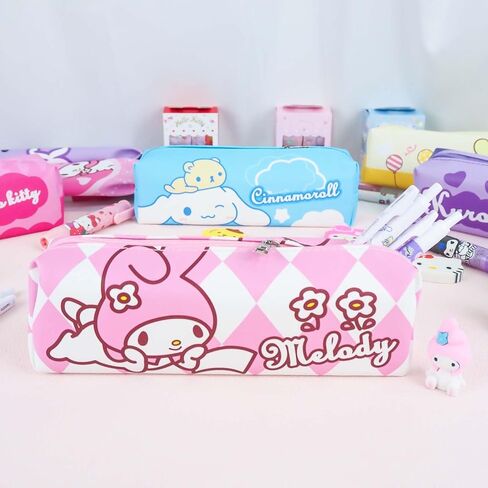 Cute Pencil Pouch for Girls, PU Leather Waterproof Kawaii Pencil Case for Kids with Zipper, Cartoon Anime Pencil Case for School, Kawaii Back to School Supplies, Gift for Over 3 Years Old (M) in Saudi Arabia