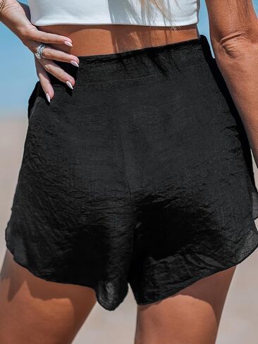 CUPSHE Women's Sheer Cover Up Shorts Thin Swimsuit Bottom Side Slit Beachwear Self Tie Pants in Saudi Arabia