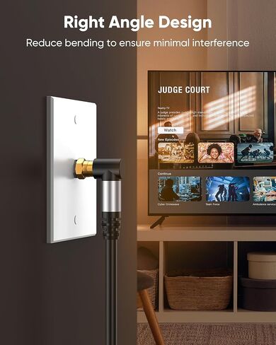 Highwings 6.6ft RG6 TV Coaxial Cable, 90° Right Angle Coax Cord for HDTV, CATV, Antenna, Digital Router, Low Loss High-Speed, Gold Plated, in-Wall in Kuwait