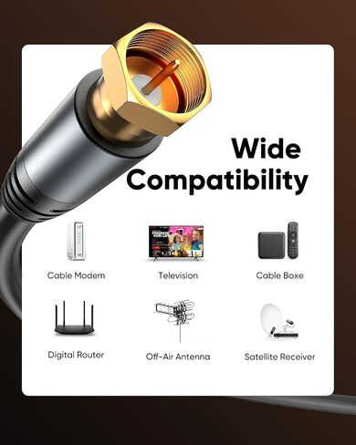 Highwings 6.6ft RG6 TV Coaxial Cable, 90° Right Angle Coax Cord for HDTV, CATV, Antenna, Digital Router, Low Loss High-Speed, Gold Plated, in-Wall in Kuwait